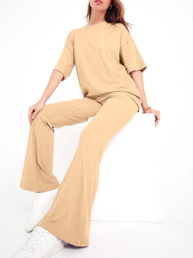 Beige Relaxed T-Shirt With Sweatpant Co-Ord Set