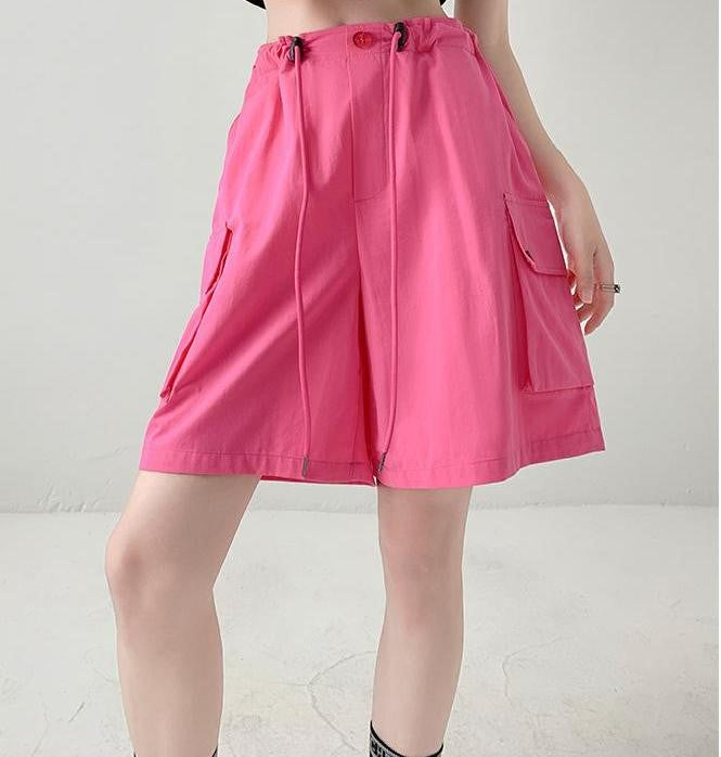 Peach Relaxed Fit Drawstring Cargo Shorts