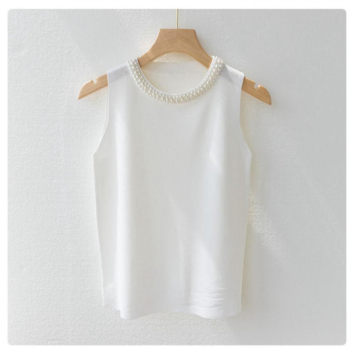 White Pearl Studded Tank Top