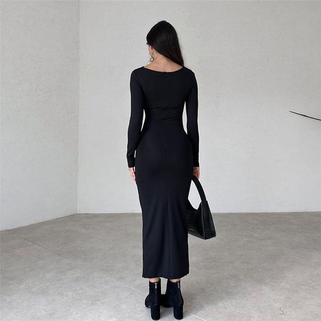 Solid Black Side Ruched Dress