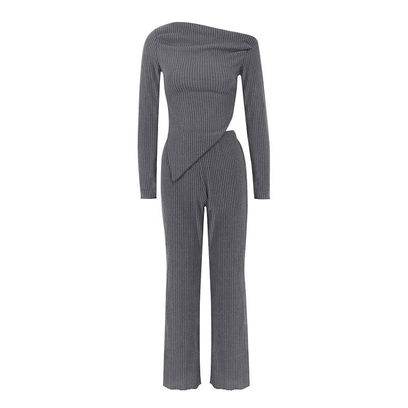 Grey Off-Shoulder Top And Pant Co-Ord Set