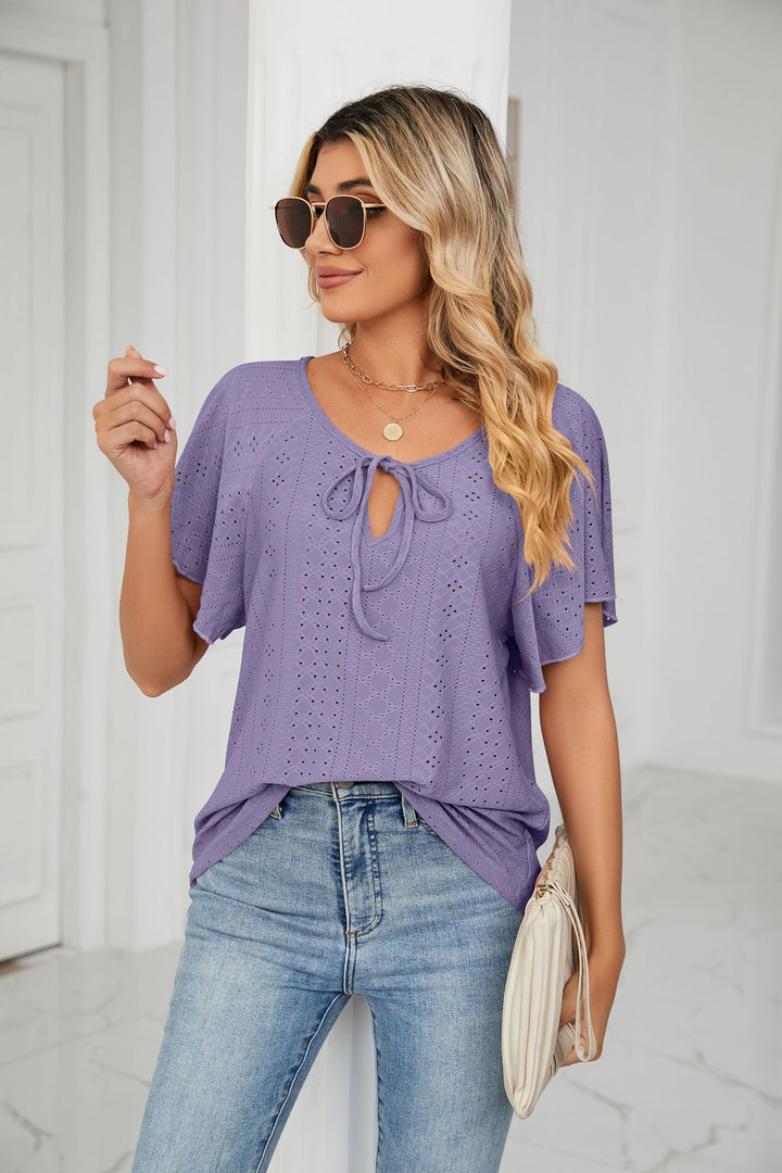 Lilac Flared Sleeves Tie Up Top