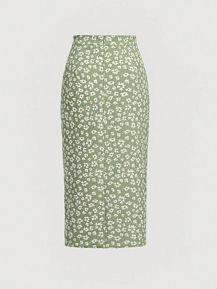 Green Printed Side Ruched Skirt
