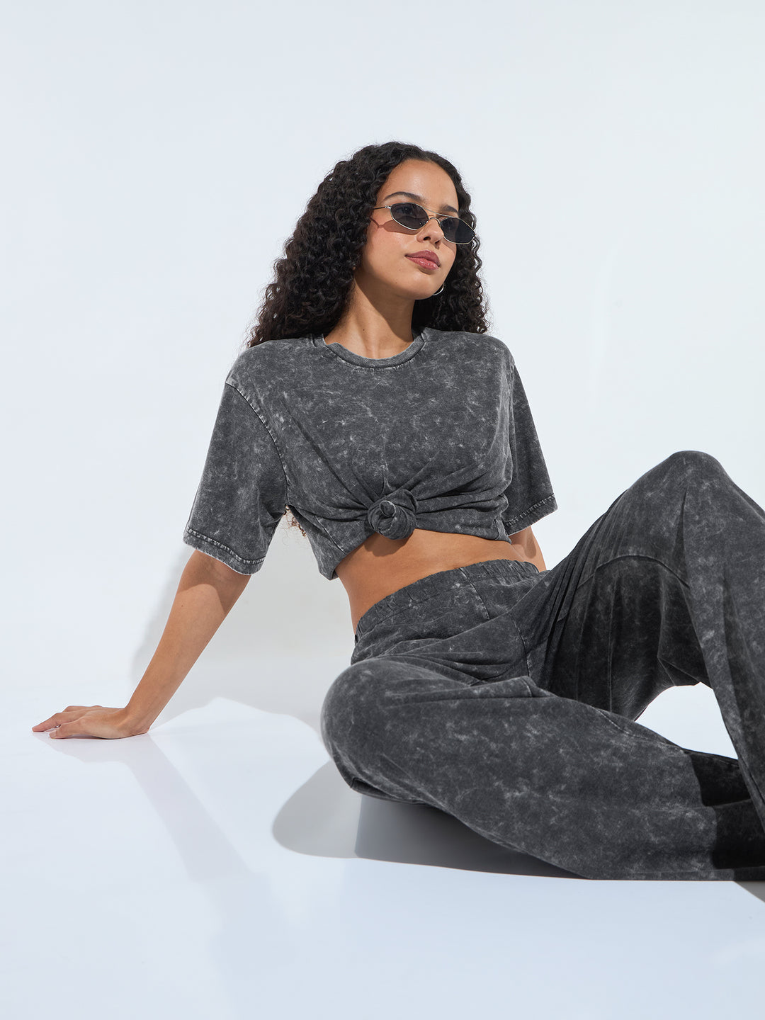 Grey Acid Wash T-Shirt And Straight Pant