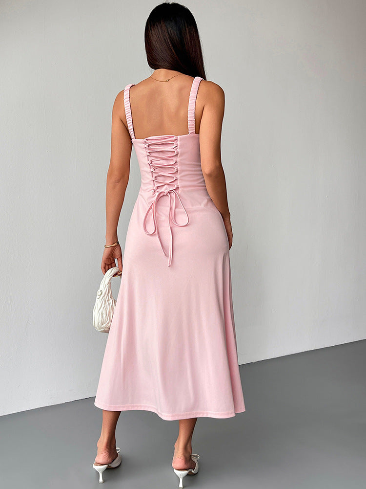 Pink Bustier Bodice Solid Skater Dress