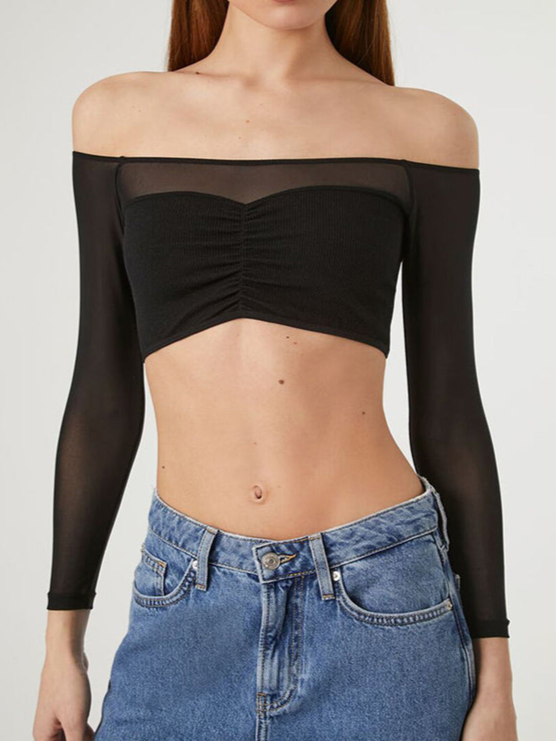 Black Off-Shoulder Smesh Top