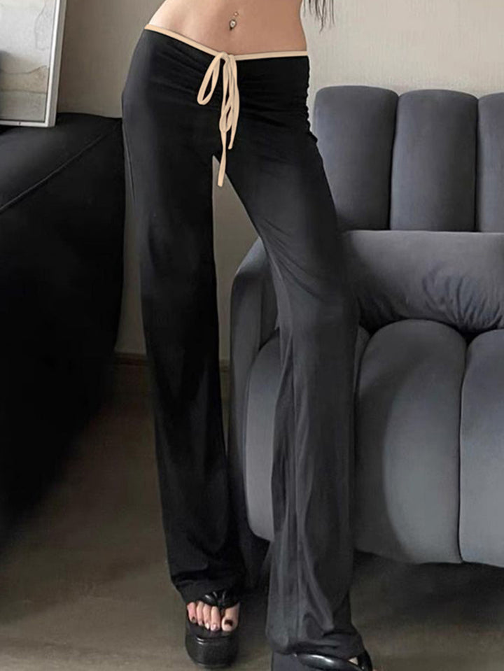 Black Crop Top Tie Up With Straight Pant