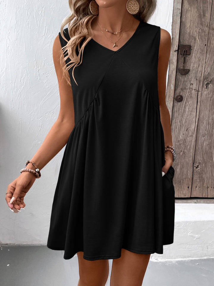 Black Solid Round Neck Dress