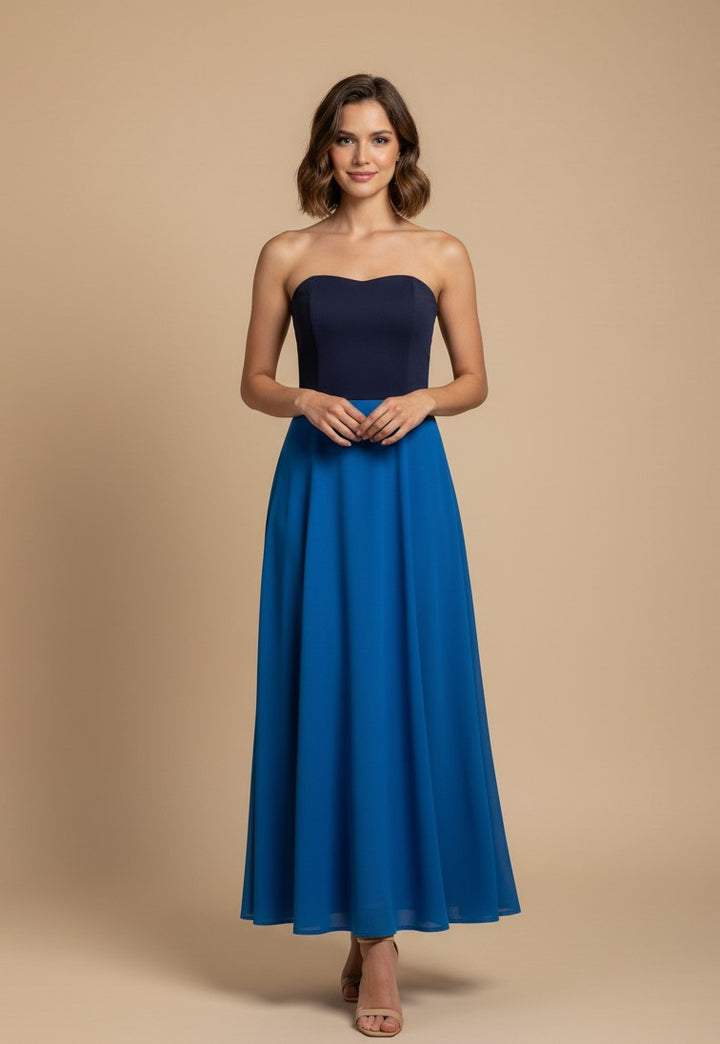 Blue Strapless Smocked Dress