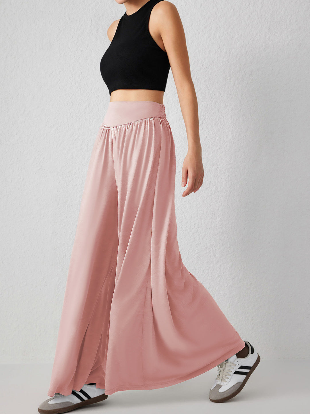 Pink Wide Leg With Broad Waist Band Trouser