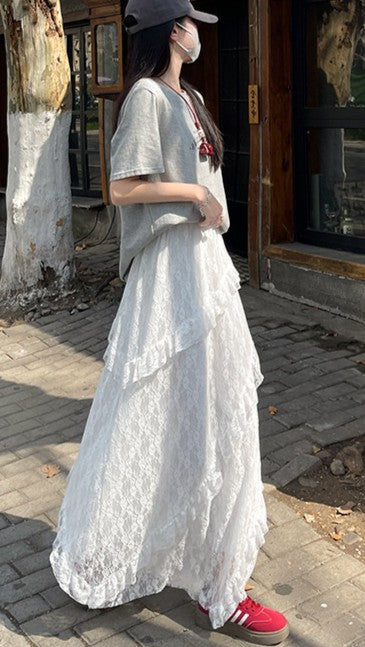 White Mesh Ruffled Skirt