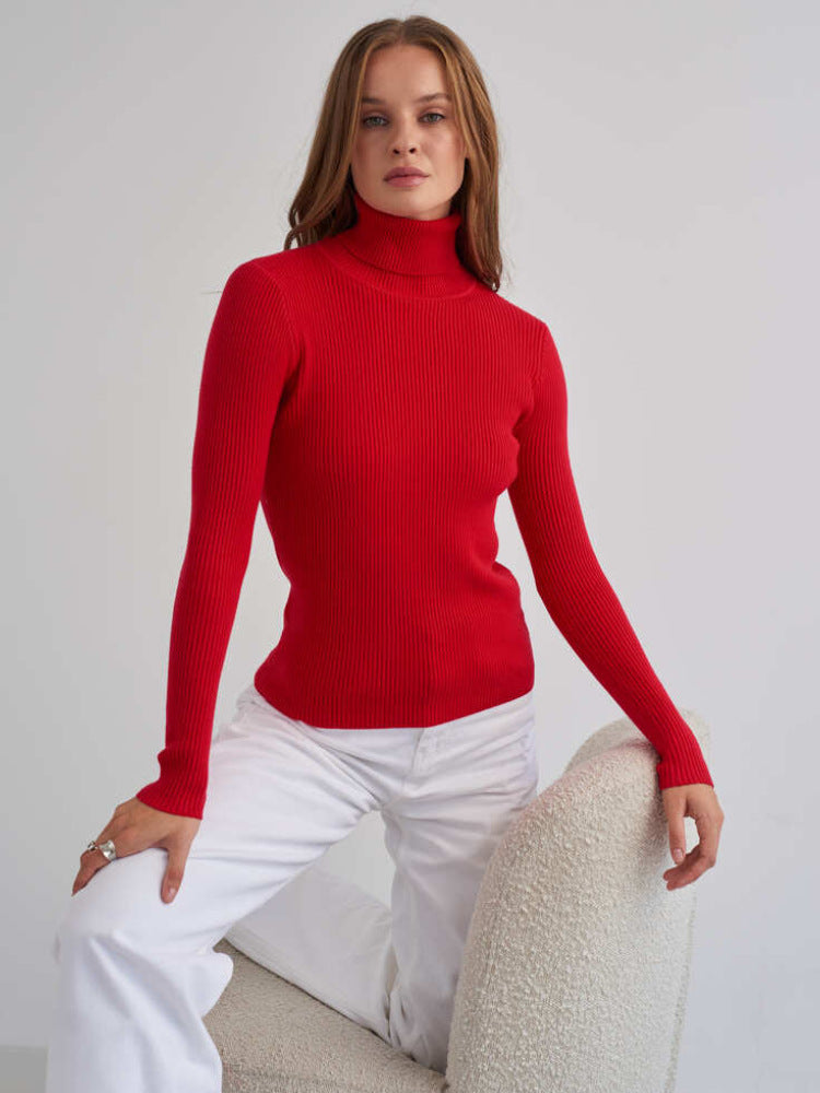 Red High Neck Fitted Sweater