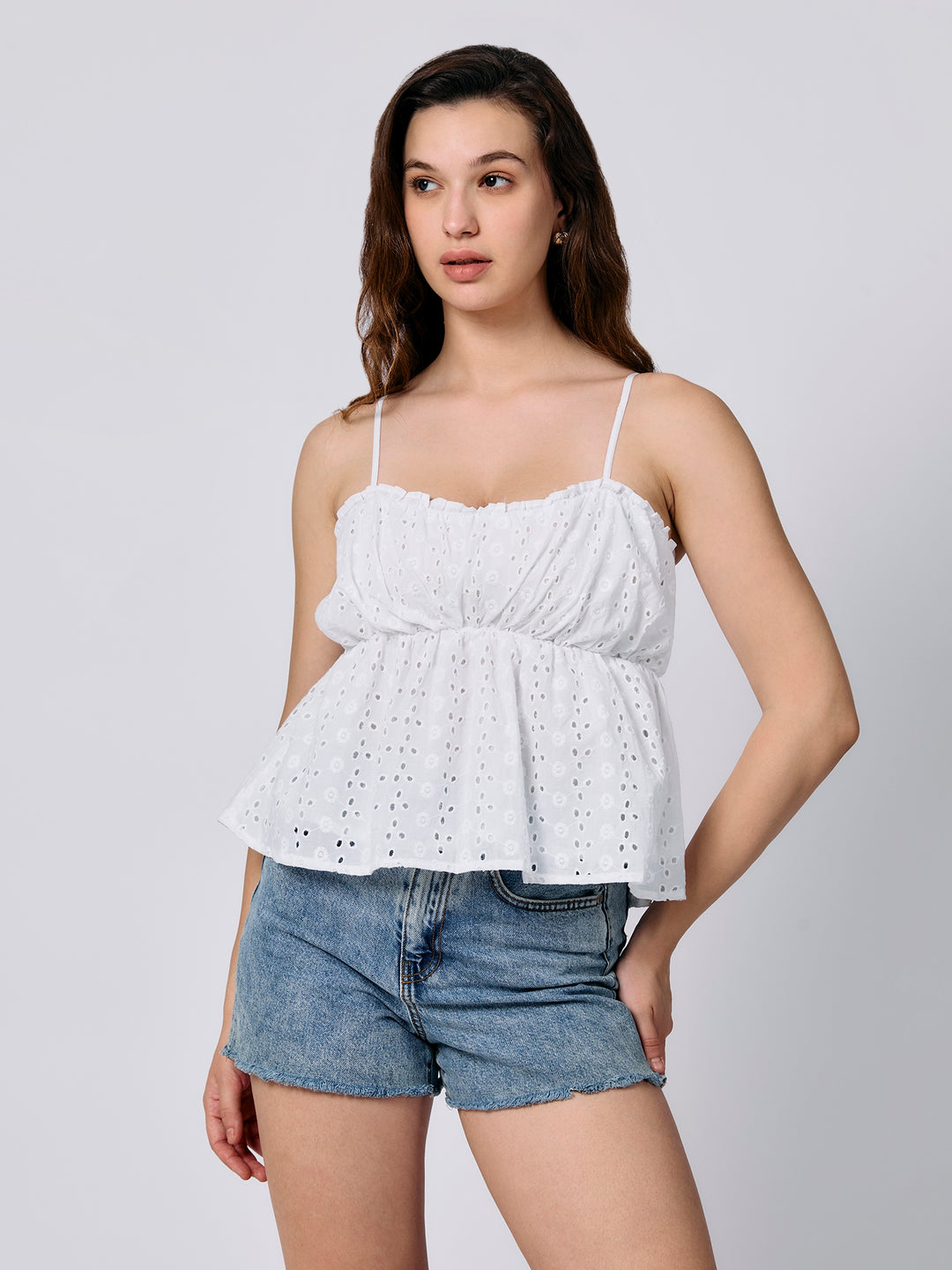 White Noodle Strapped Crop Top