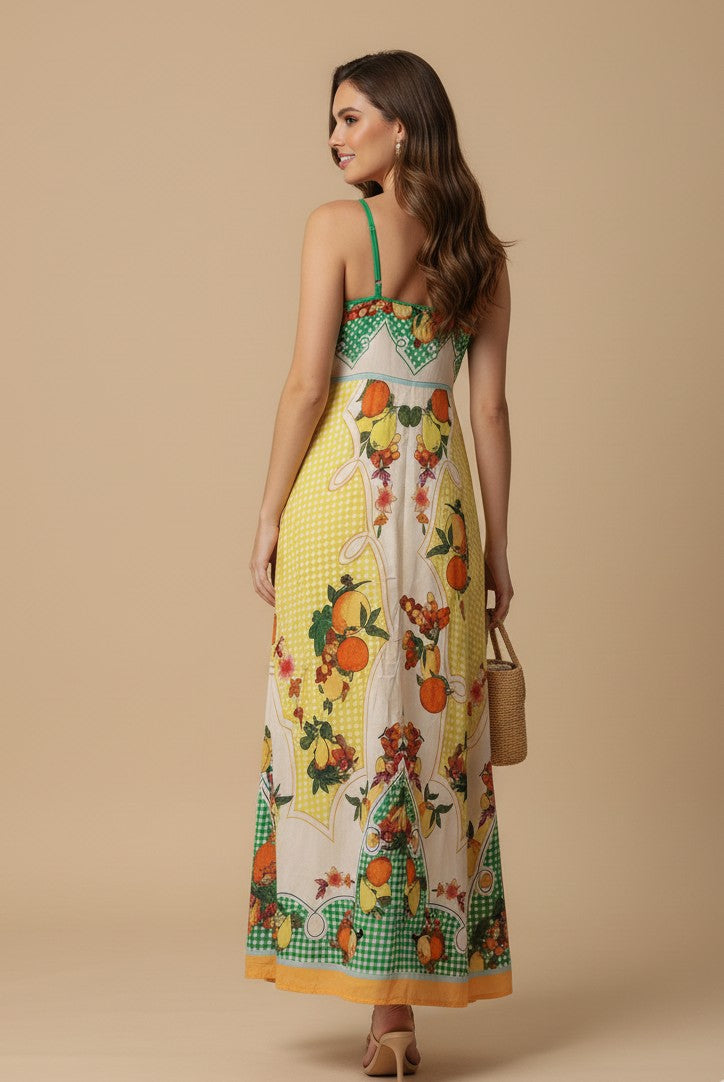 Multi Abstract Print Spaghetti Strap Flared Dress