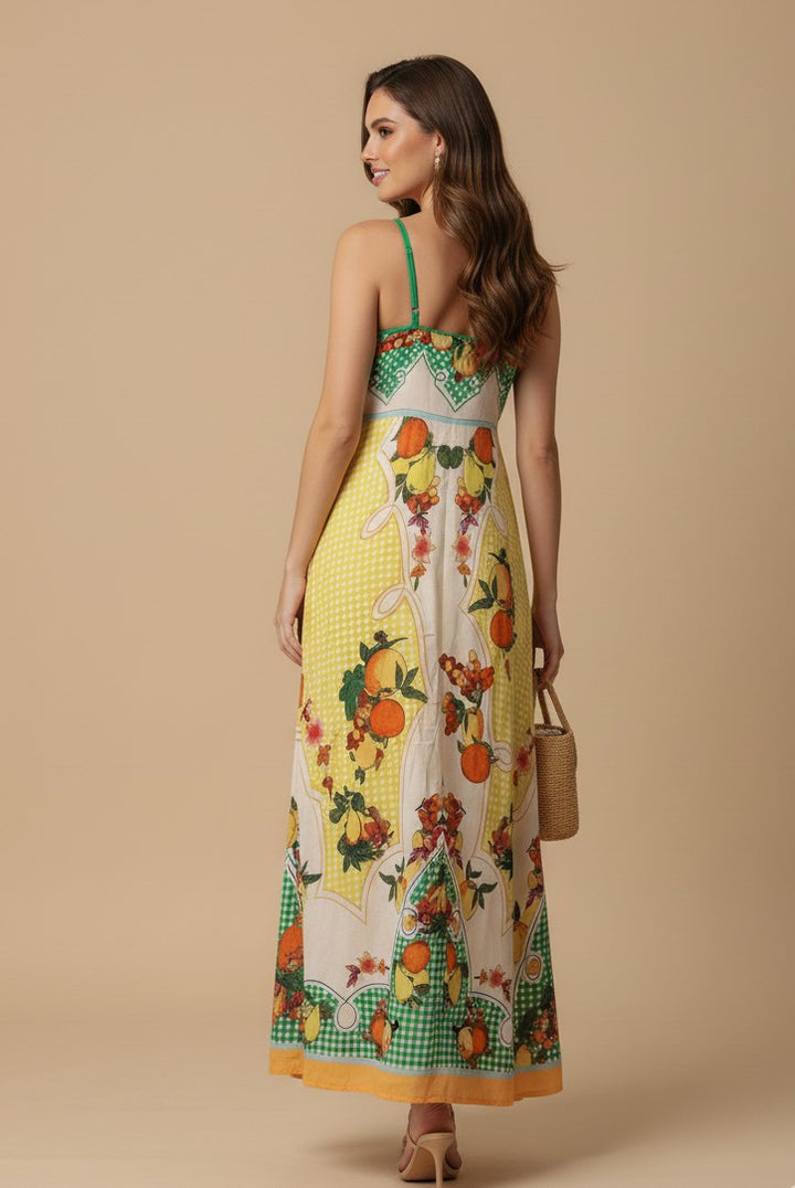 Multi Abstract Print Spaghetti Strap Flared Dress