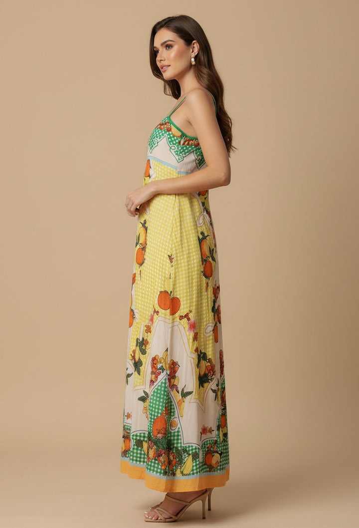 Multi Abstract Print Spaghetti Strap Flared Dress