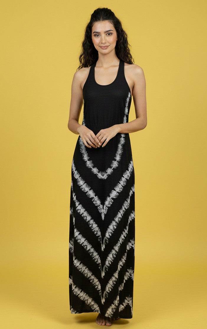 Black Shoulder Strap Tie-Dye Effect Dress