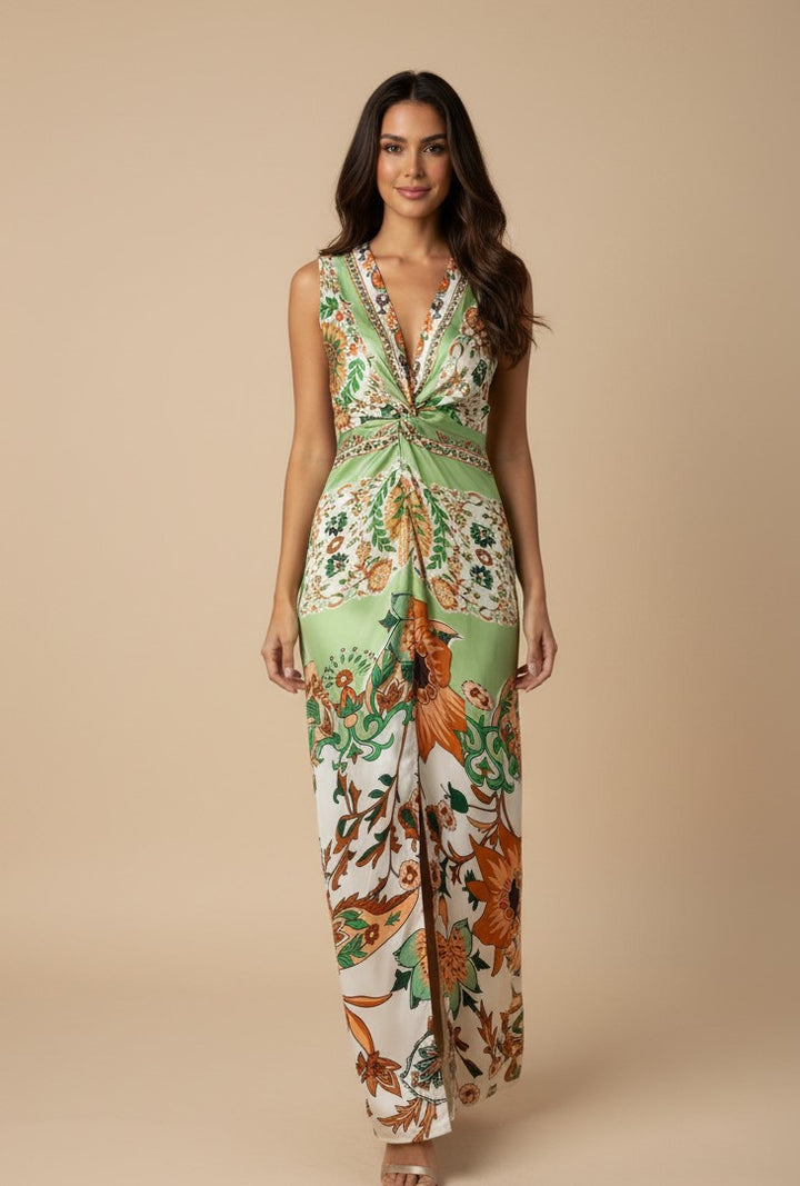 Multi Sleeveless Front Knot Dress