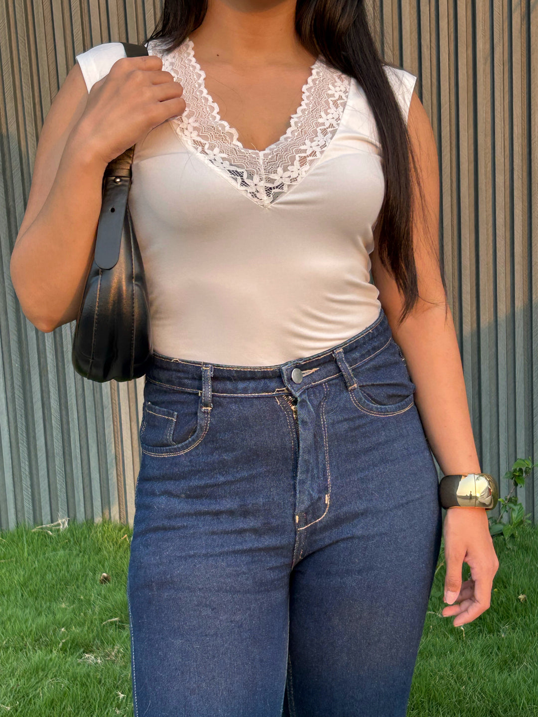 White Cap Sleeve Lace Detail Top