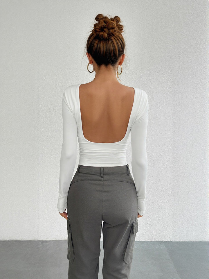 White Cropped Fitted Full Sleeve T-Shirt