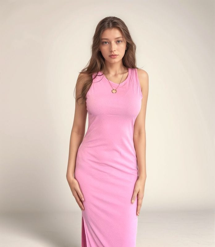 Pink Slit Tank Bodycon Dress