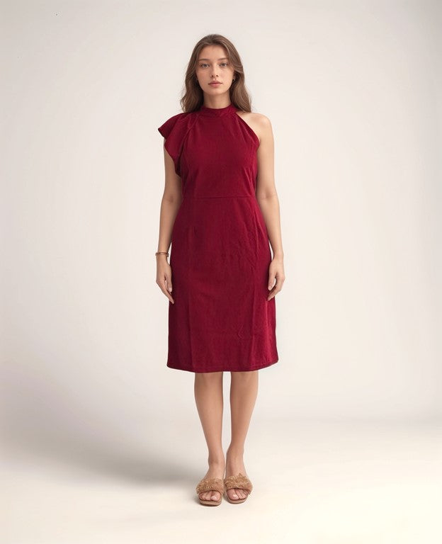 Solid Red Halter Neck Bodycon Dress