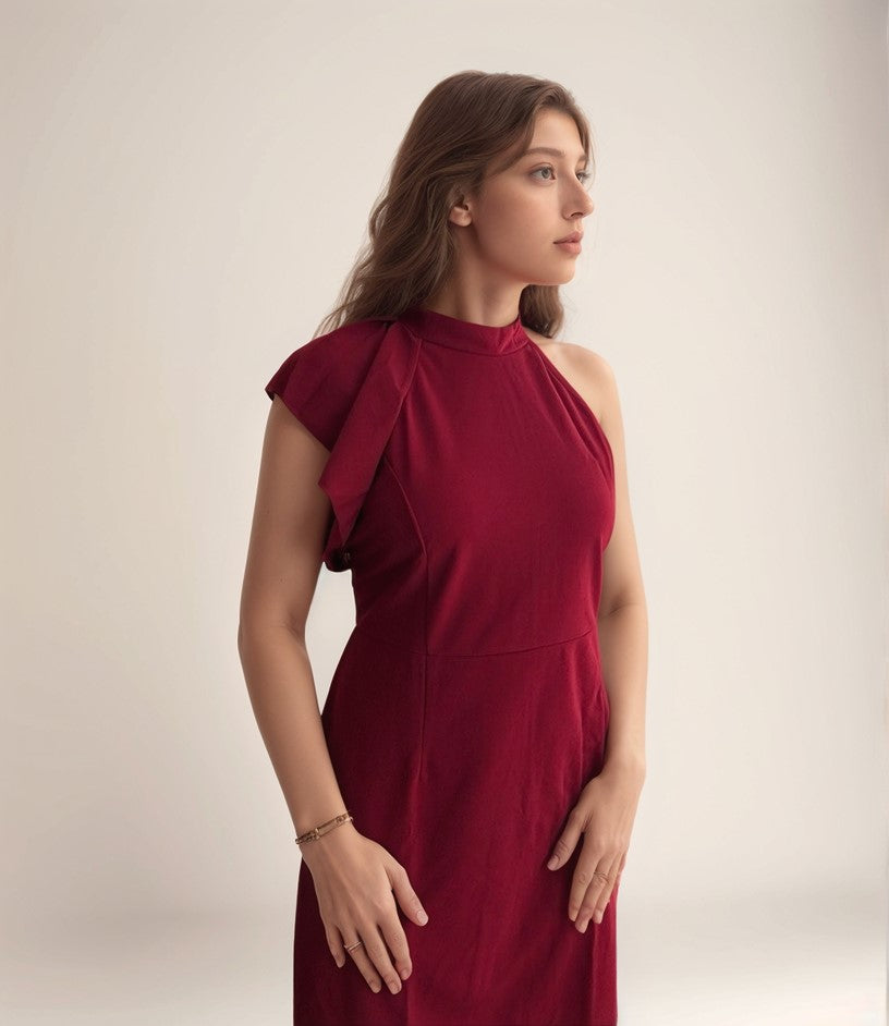 Solid Red Halter Neck Bodycon Dress