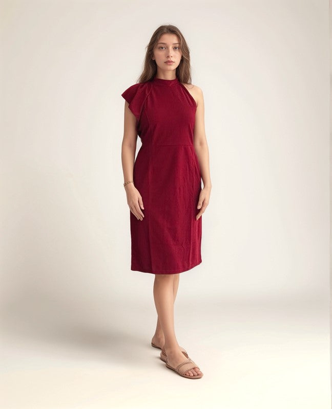 Solid Red Halter Neck Bodycon Dress