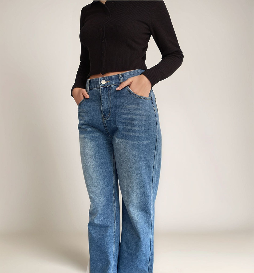 Blue High Rise Stylized Pocket Denim