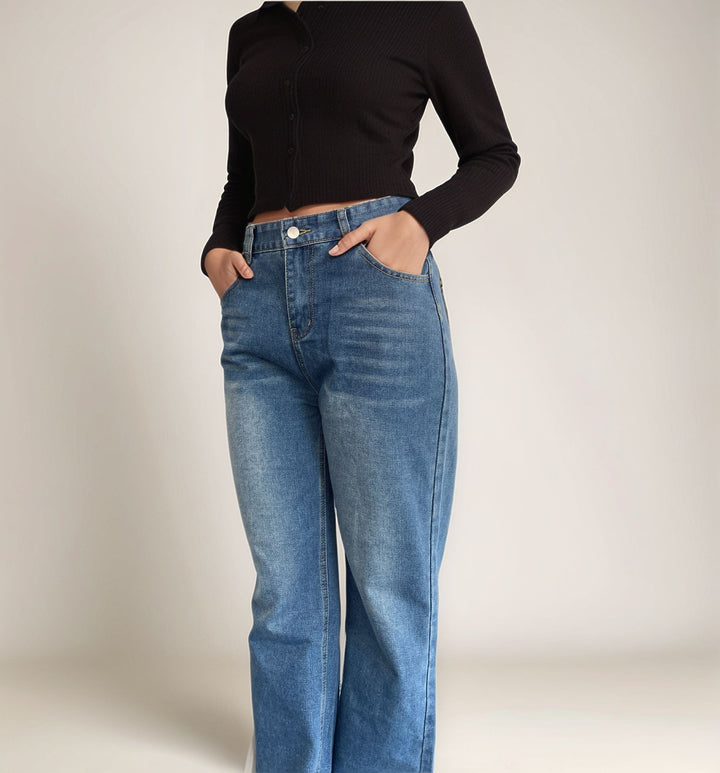 Blue High Rise Stylized Pocket Denim