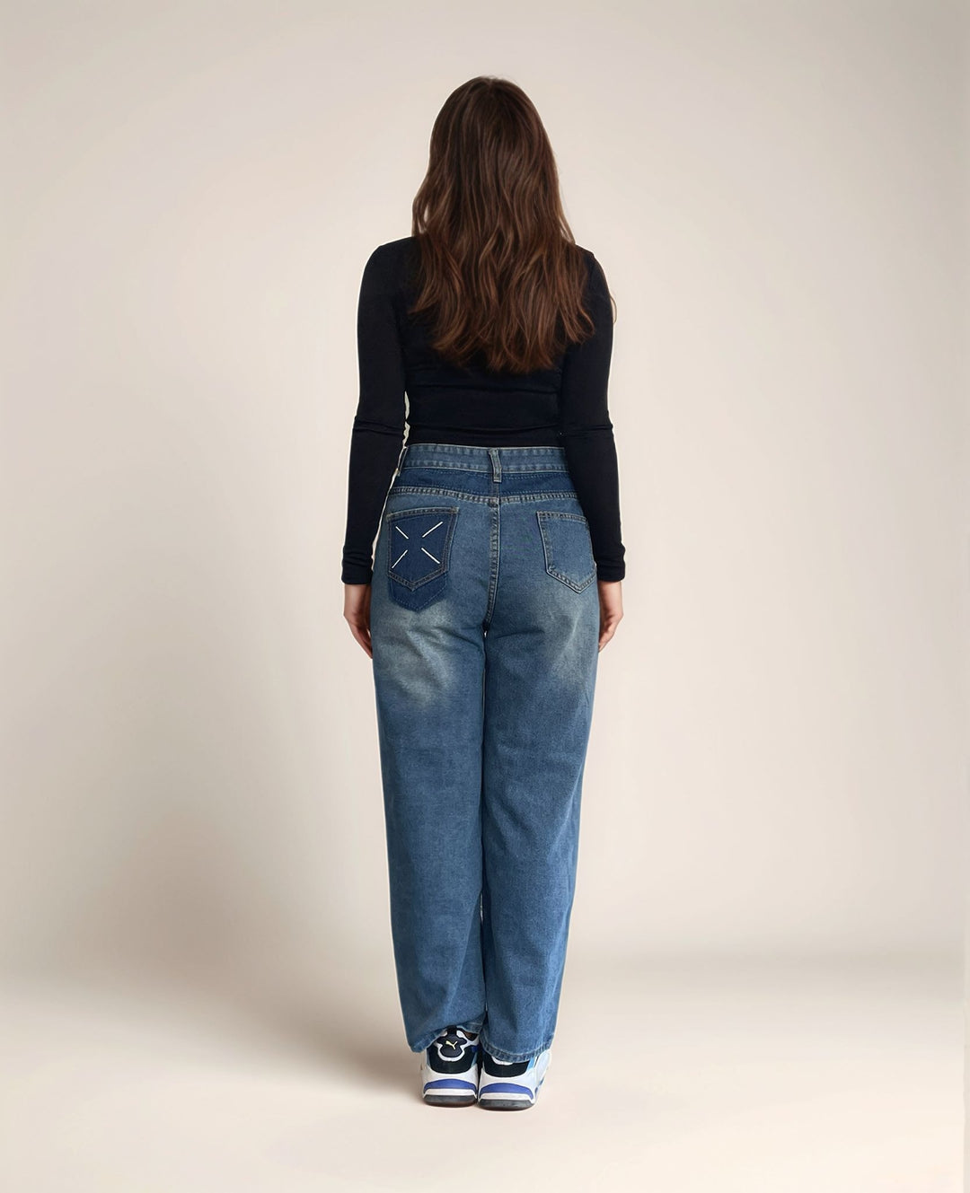 Blue High Rise Stylized Pocket Denim