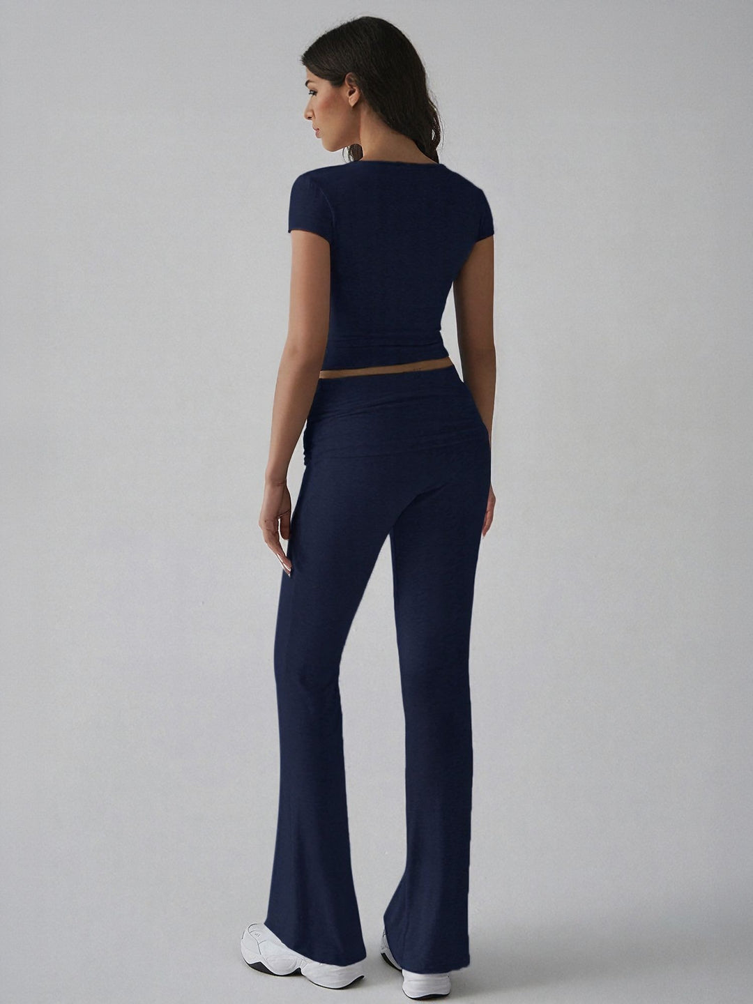 Navy Blue Crop Fitted Top Fit And Flare Pants