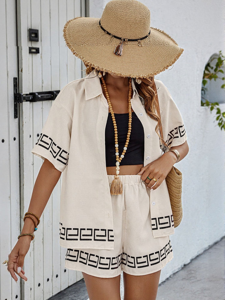 White Hem Embroidery Coord Set With Short