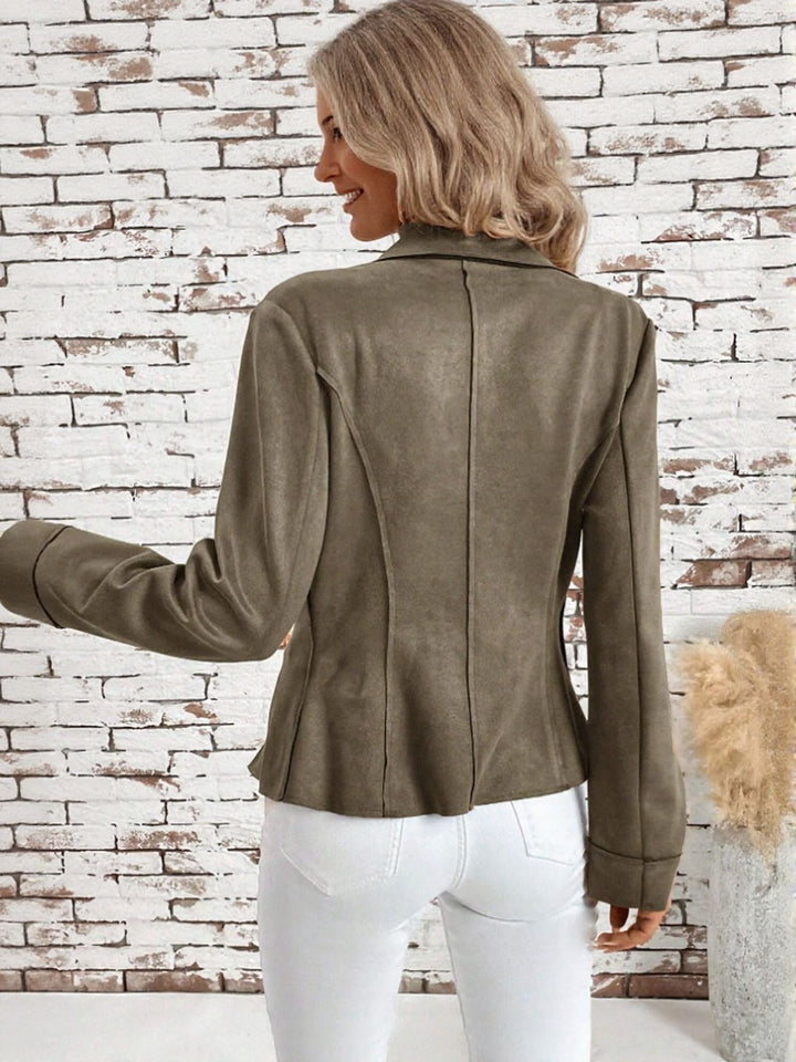 Grey Suede Blazer With Raw Edge Detail
