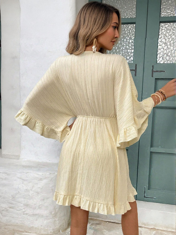 Cream Mini Dress With Front Tie Up Detail