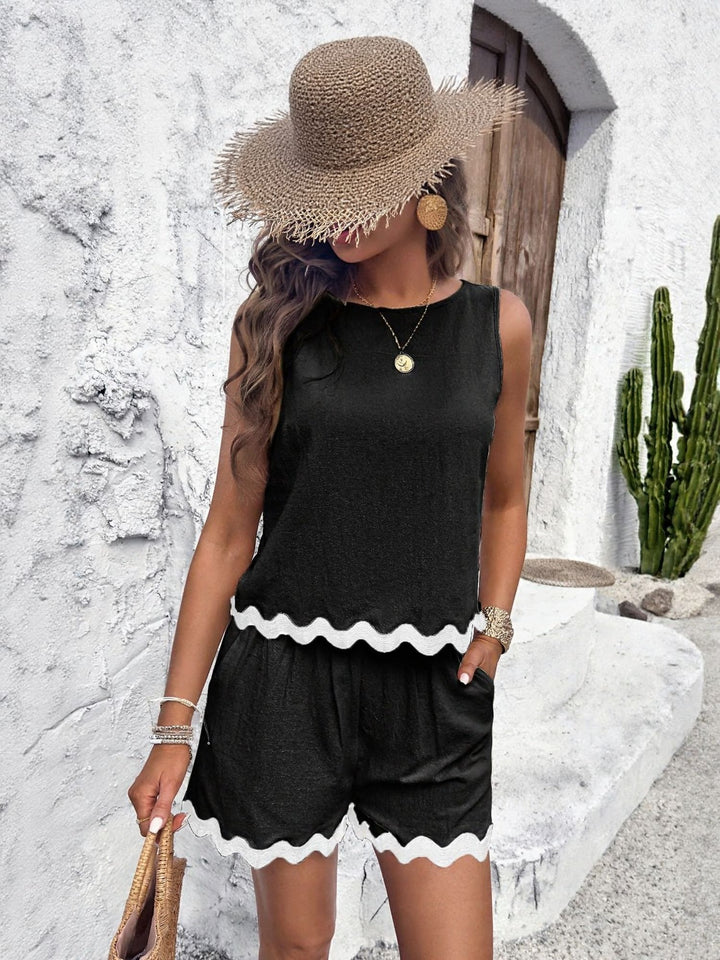 Black Top And Shorts Co-Ord Set