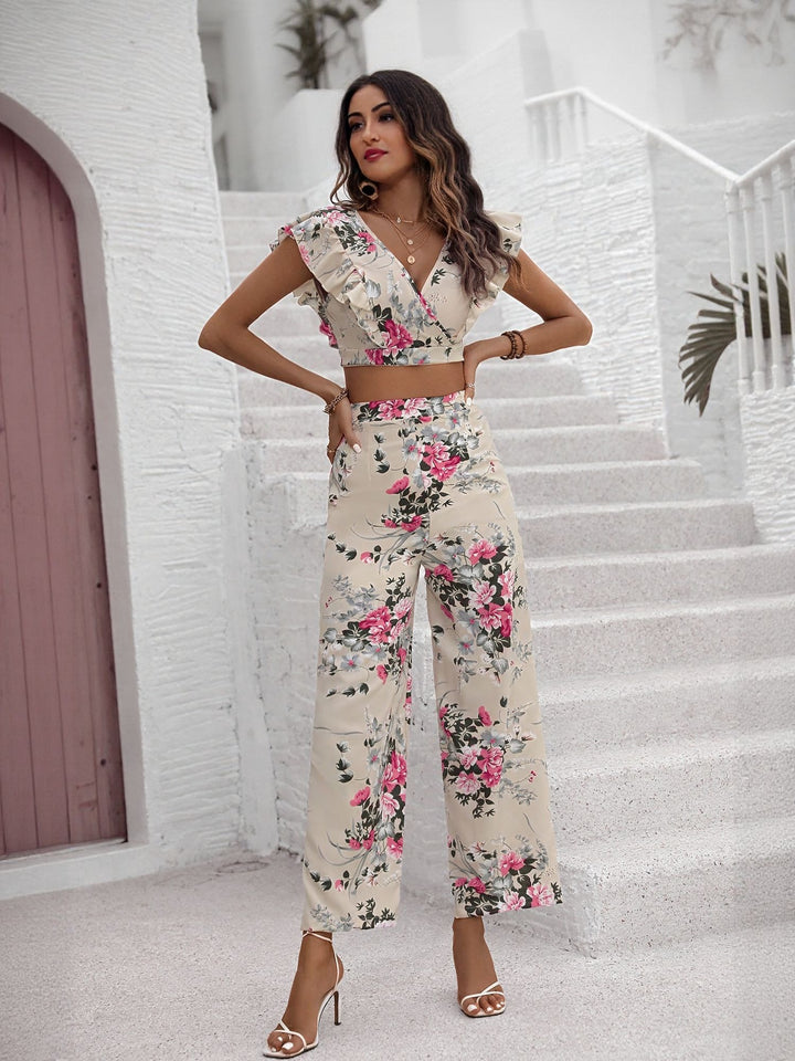 Yellow Crop Top And Pant Co Ord Set