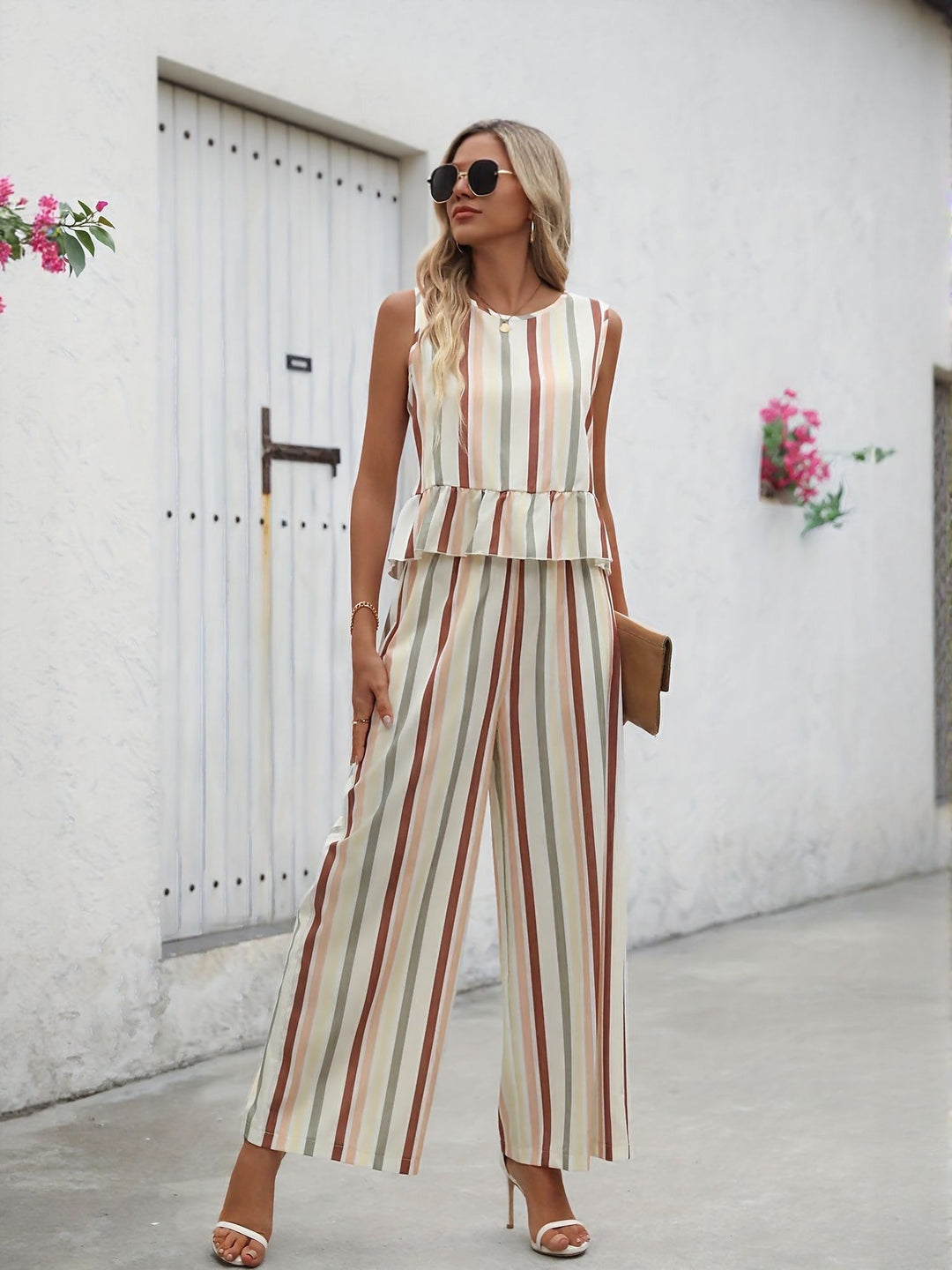Off White Stripe Co Ord Set