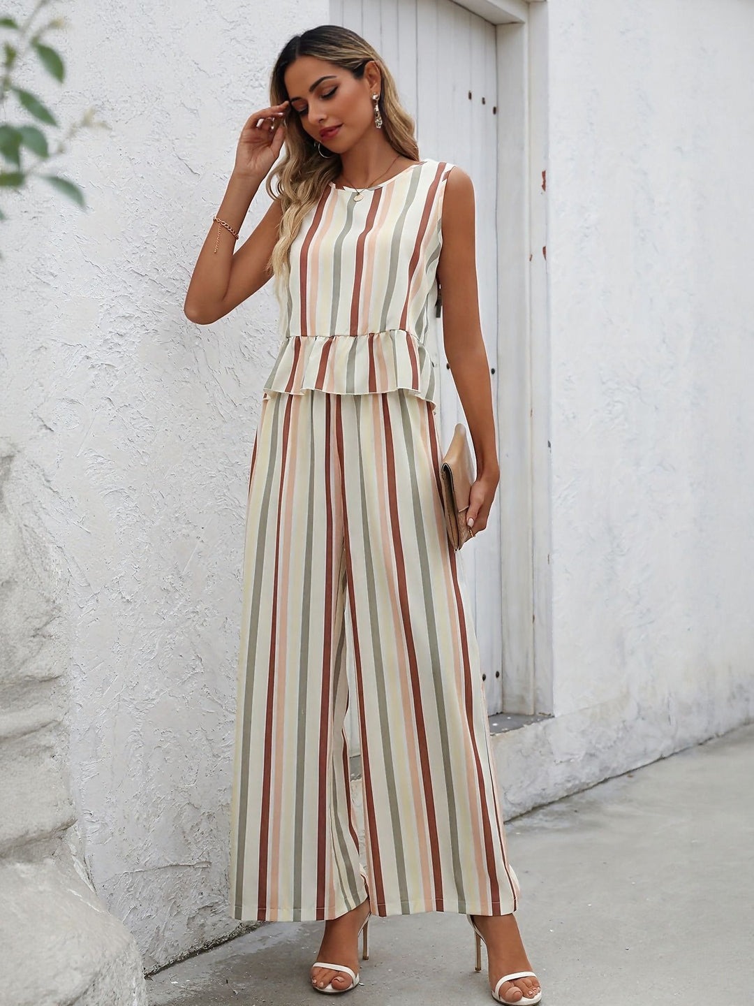 Off White Stripe Co Ord Set