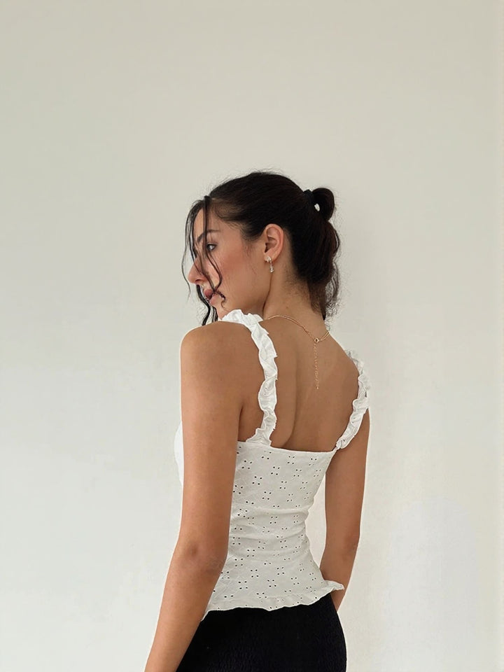 White Strappy Front Buttoned Shifley Top