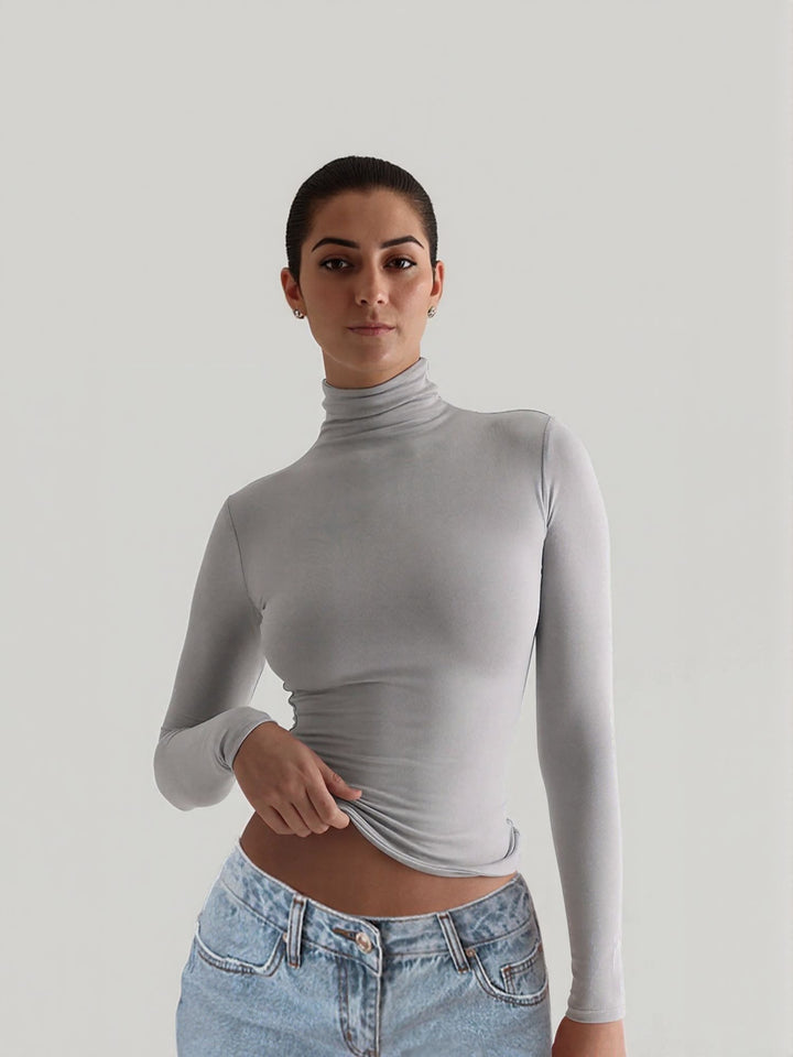 Grey Cropped Fitted Full Sleeve Tshirt