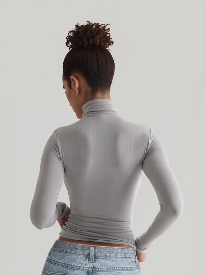 Grey Cropped Fitted Full Sleeve Tshirt