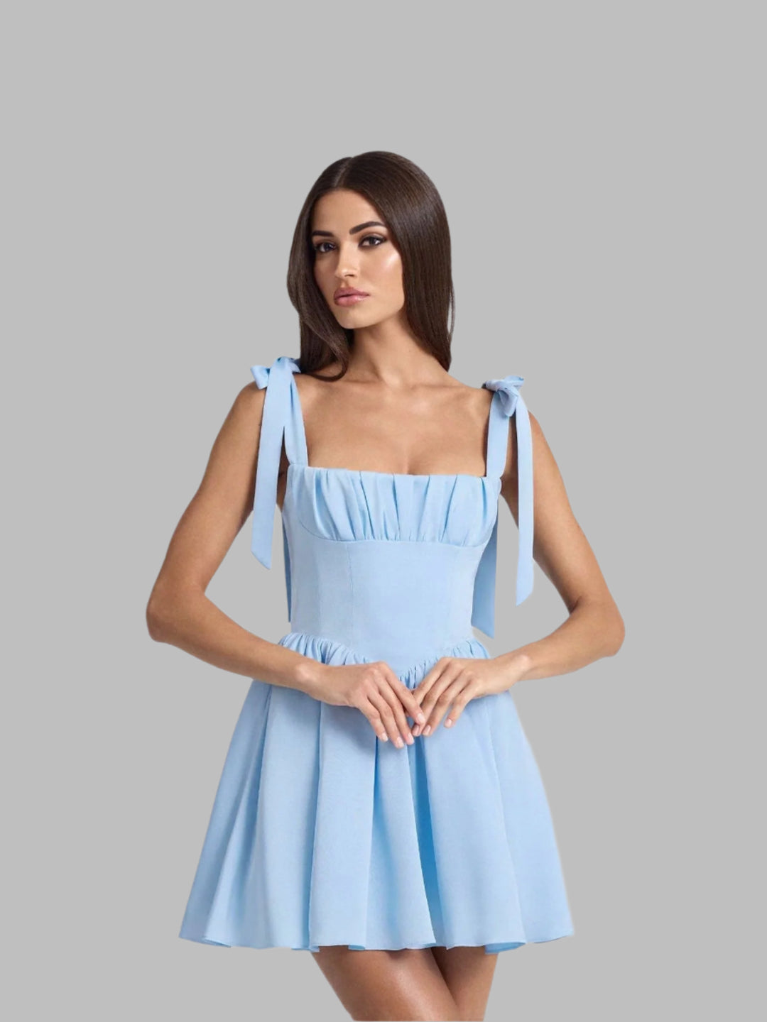Light Blue Tie Up Straps Mini Dress