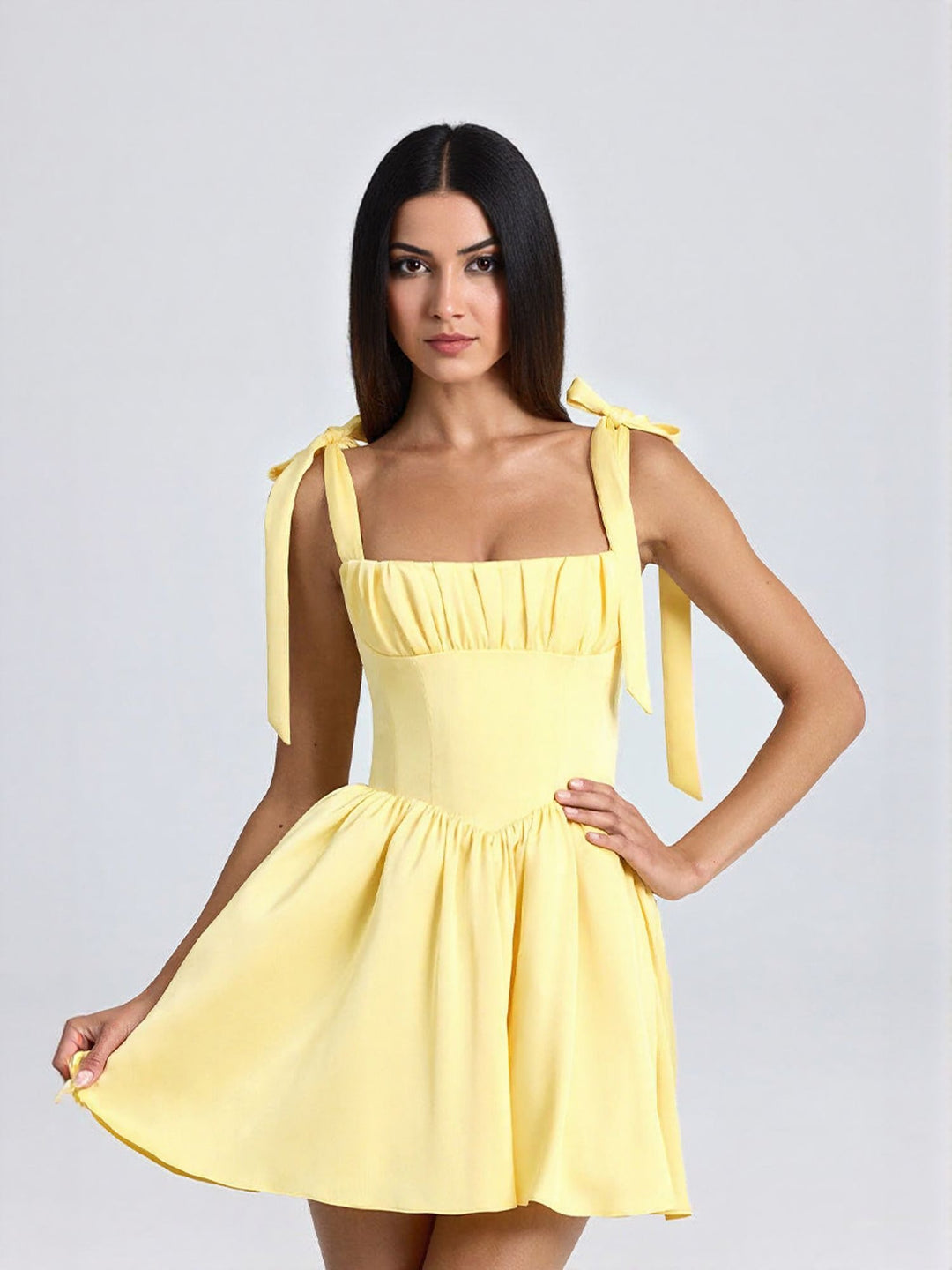 Yellow Tie Up Straps Mini Dress
