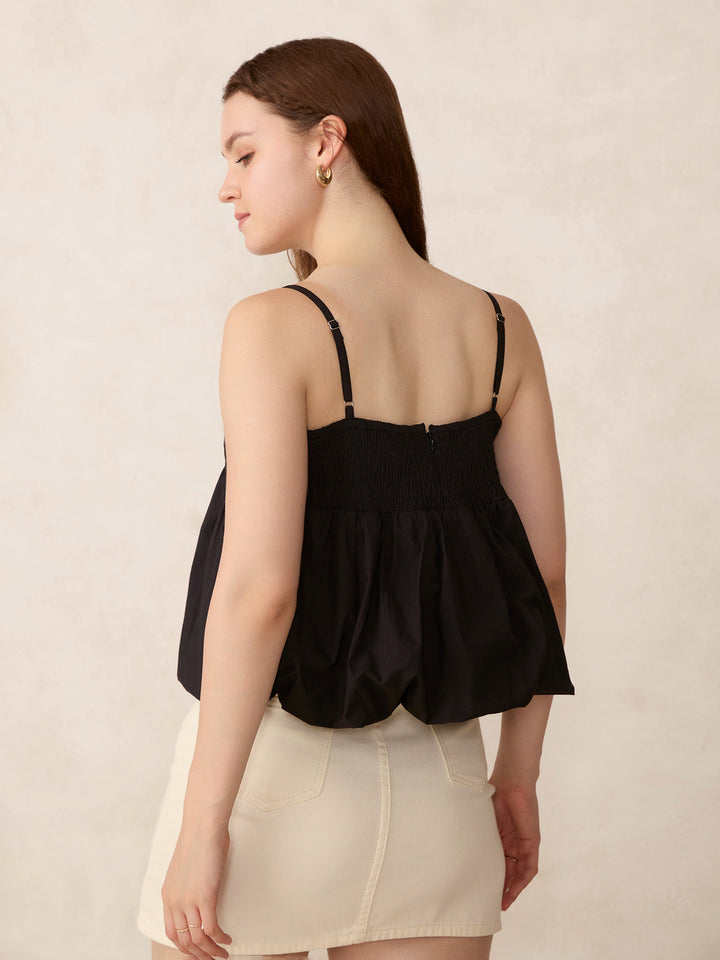 Black V Neck Bubble Hem Top