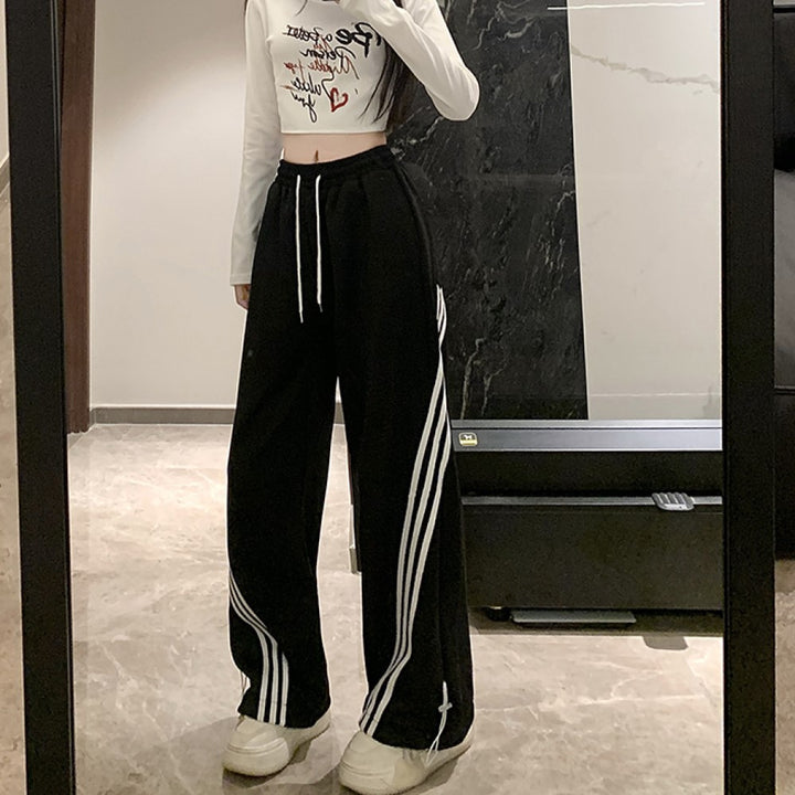 Solid Black Striped Pant