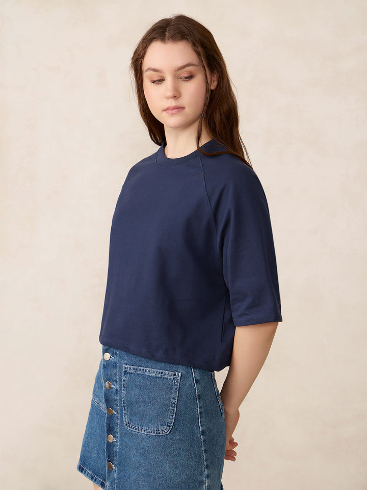 Blue Oversized Solid Sweatshirt