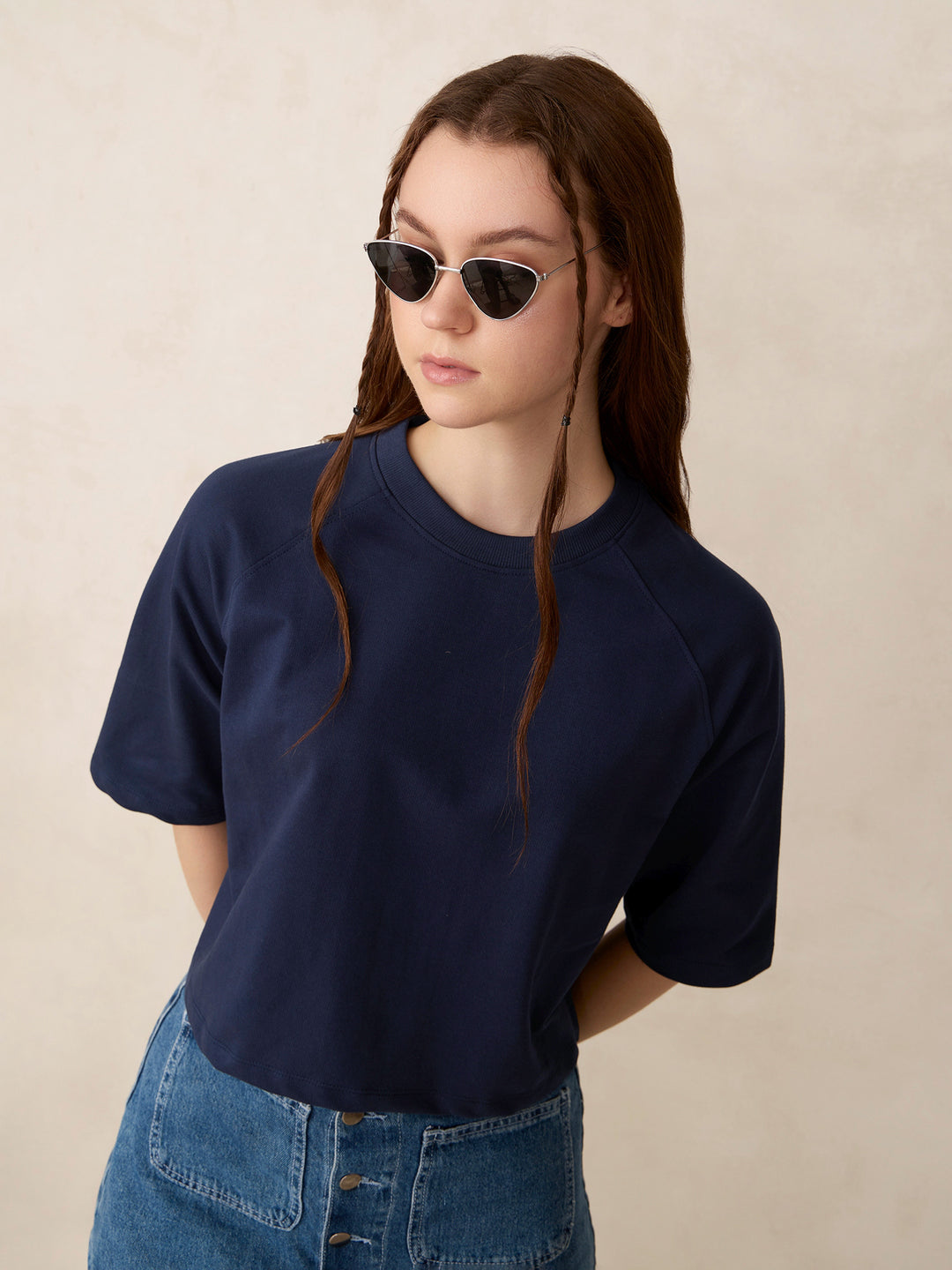 Blue Oversized Solid Sweatshirt