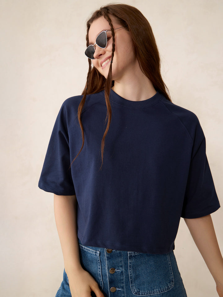 Blue Oversized Solid Sweatshirt
