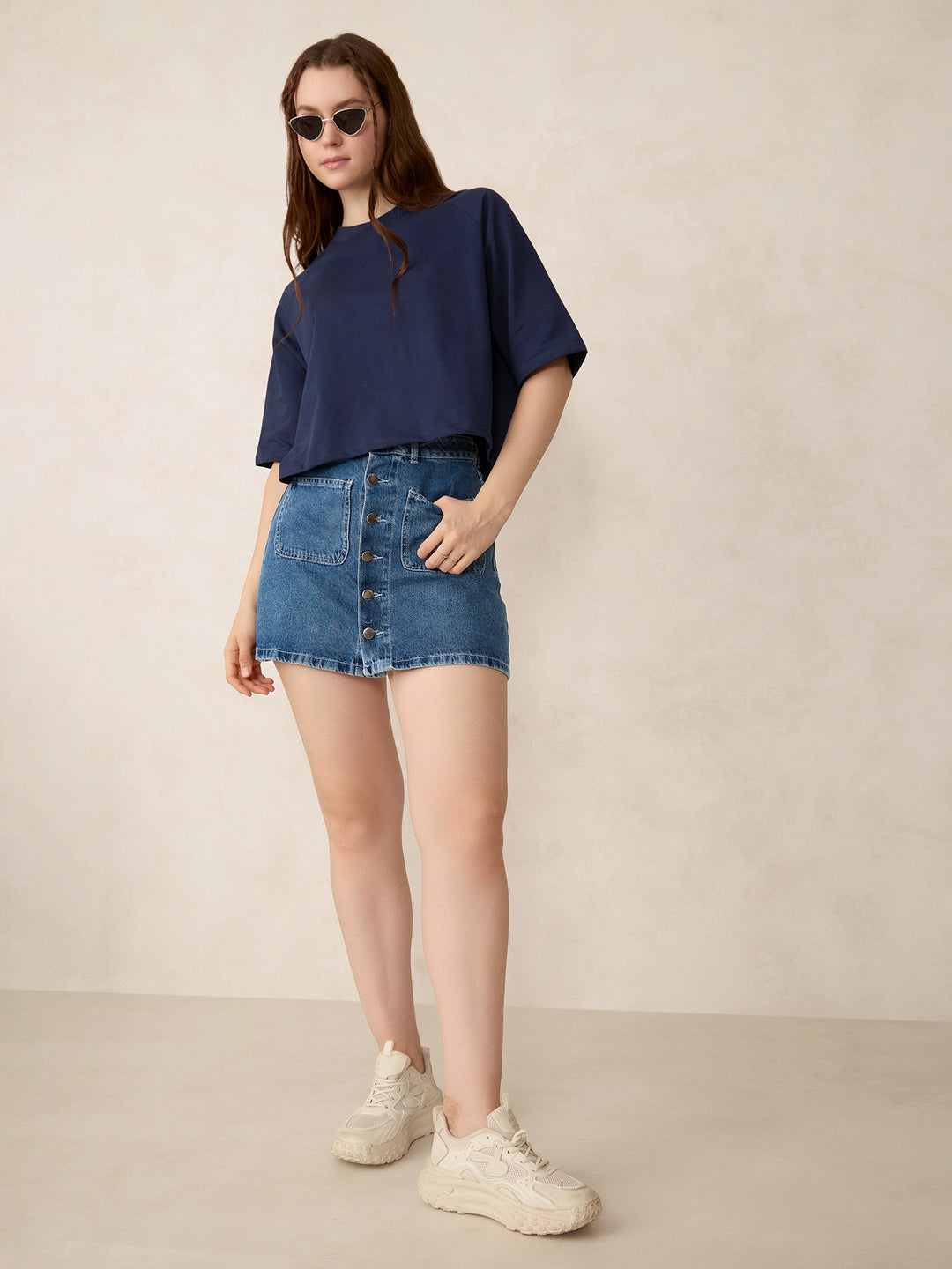 Blue Oversized Solid Sweatshirt